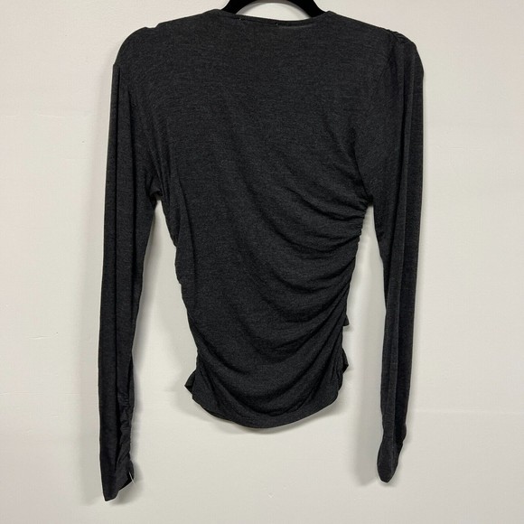 Frame Womens Plunge Twist Neck Long Sleeve Knit Top in Charcoal Heather Small - Picture 5 of 14